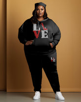 Women's Large Size Simple Style High Heels Love Hoodie and Sweatpants Set